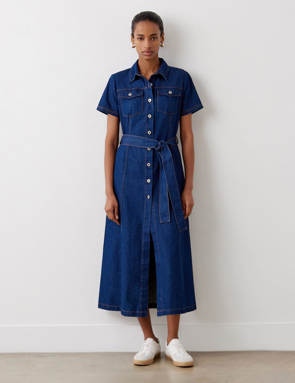 Cotton Rich Denim Midi Shirt Dress