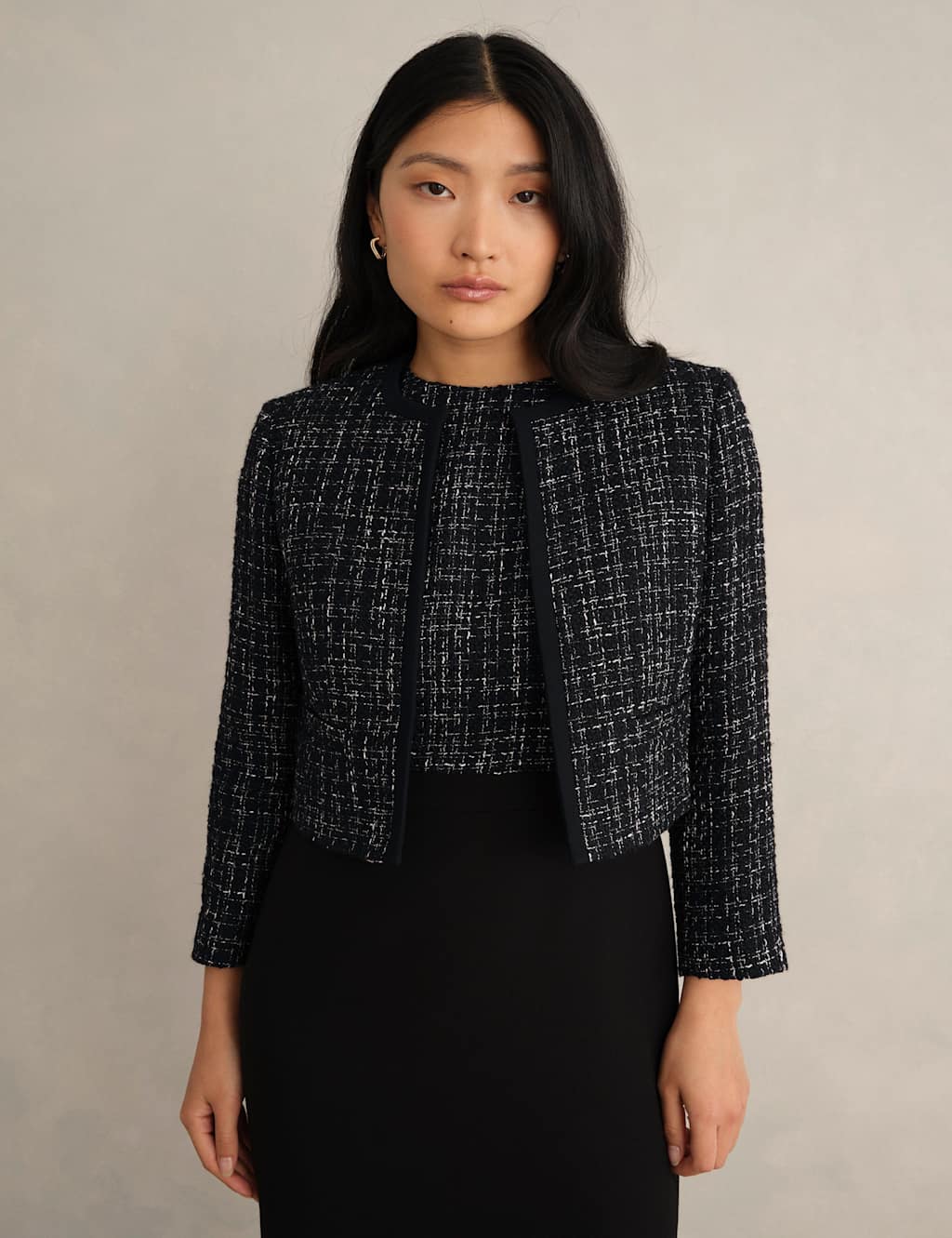 HOBBS Cropped Tailored Jacket with Wool Black