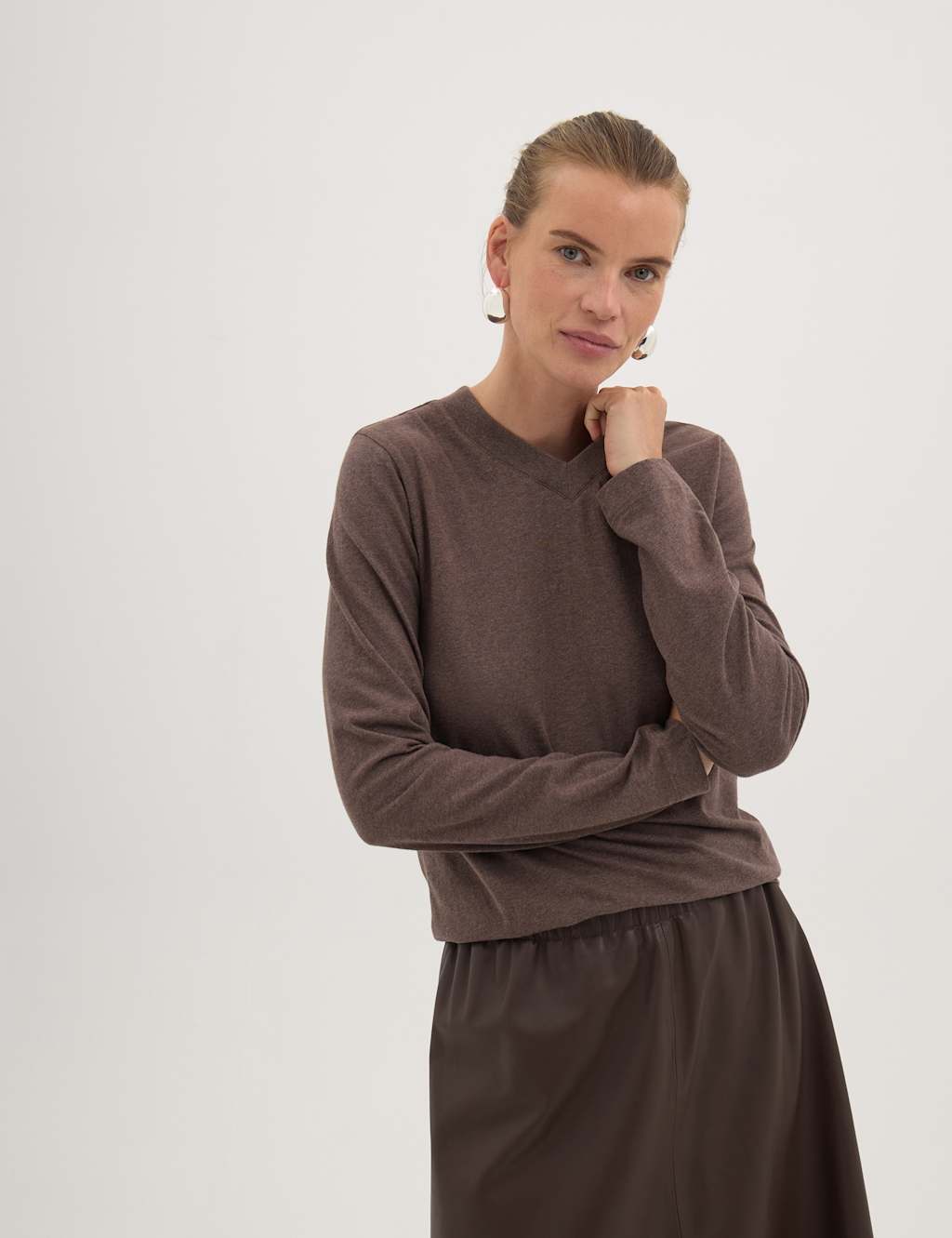 Hush Women's Pure Cotton V-Neck Top - Medium - Chocolate - Available at M&S
