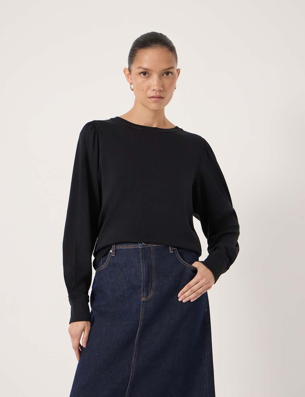 Hush Women's Pure Cotton Puff Sleeve Top - XS-S - Black - Available at M&S