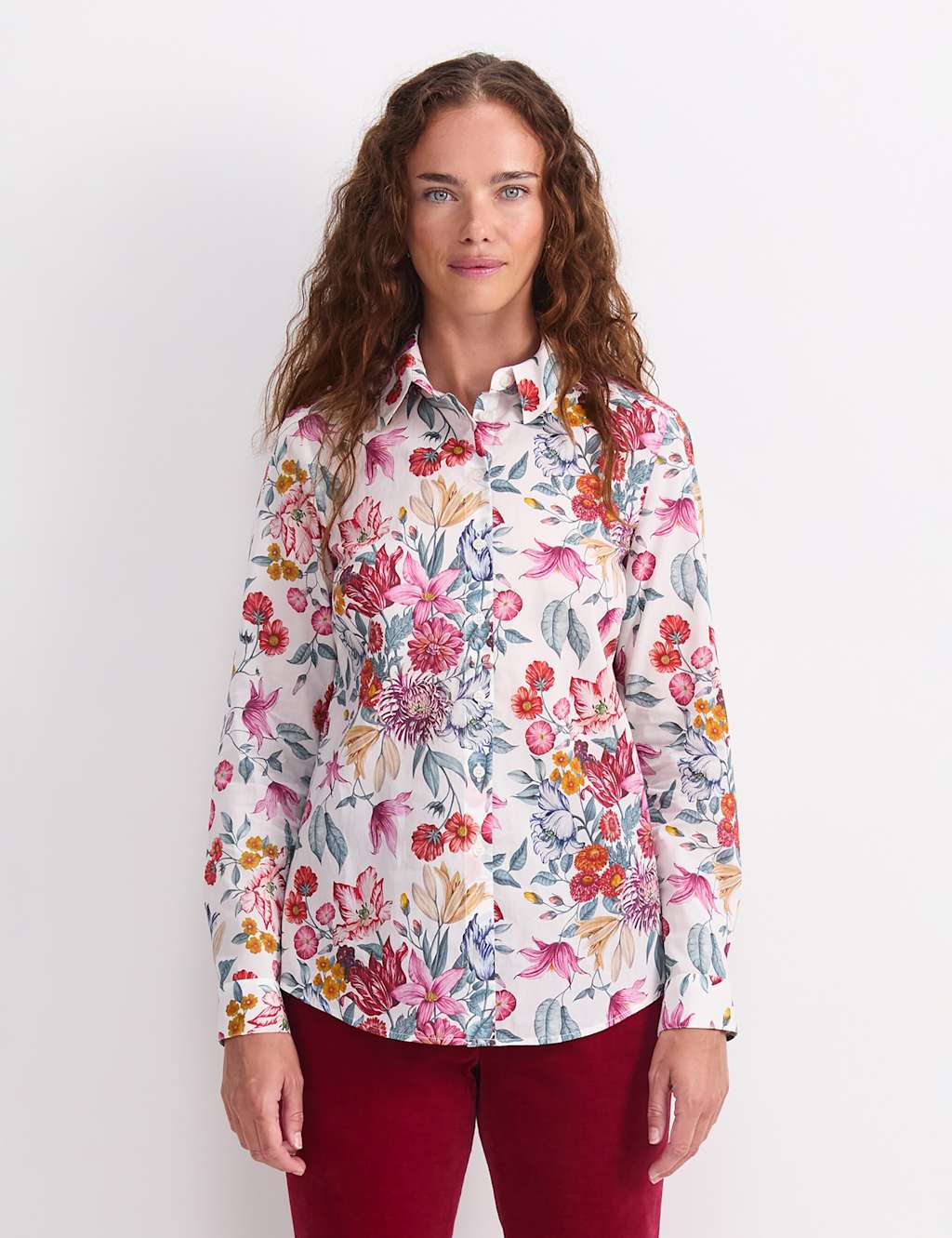 Sportscraft Women's Pure Cotton Floral Shirt - 12 - White - Available at M&S