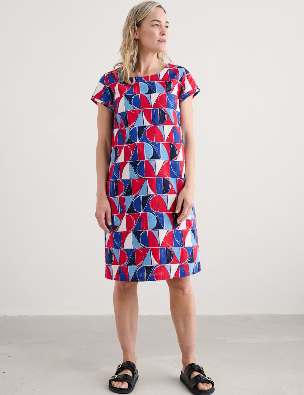 Pure Cotton Geometric Print Shift Dress