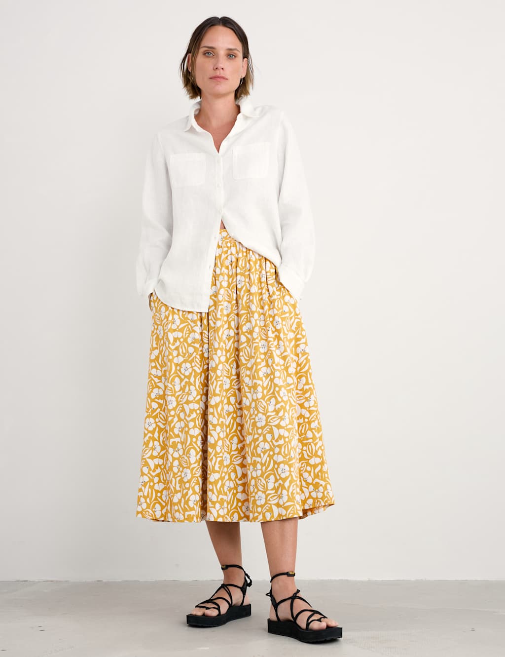 Cotton Rich Floral Midi A-Line Skirt
