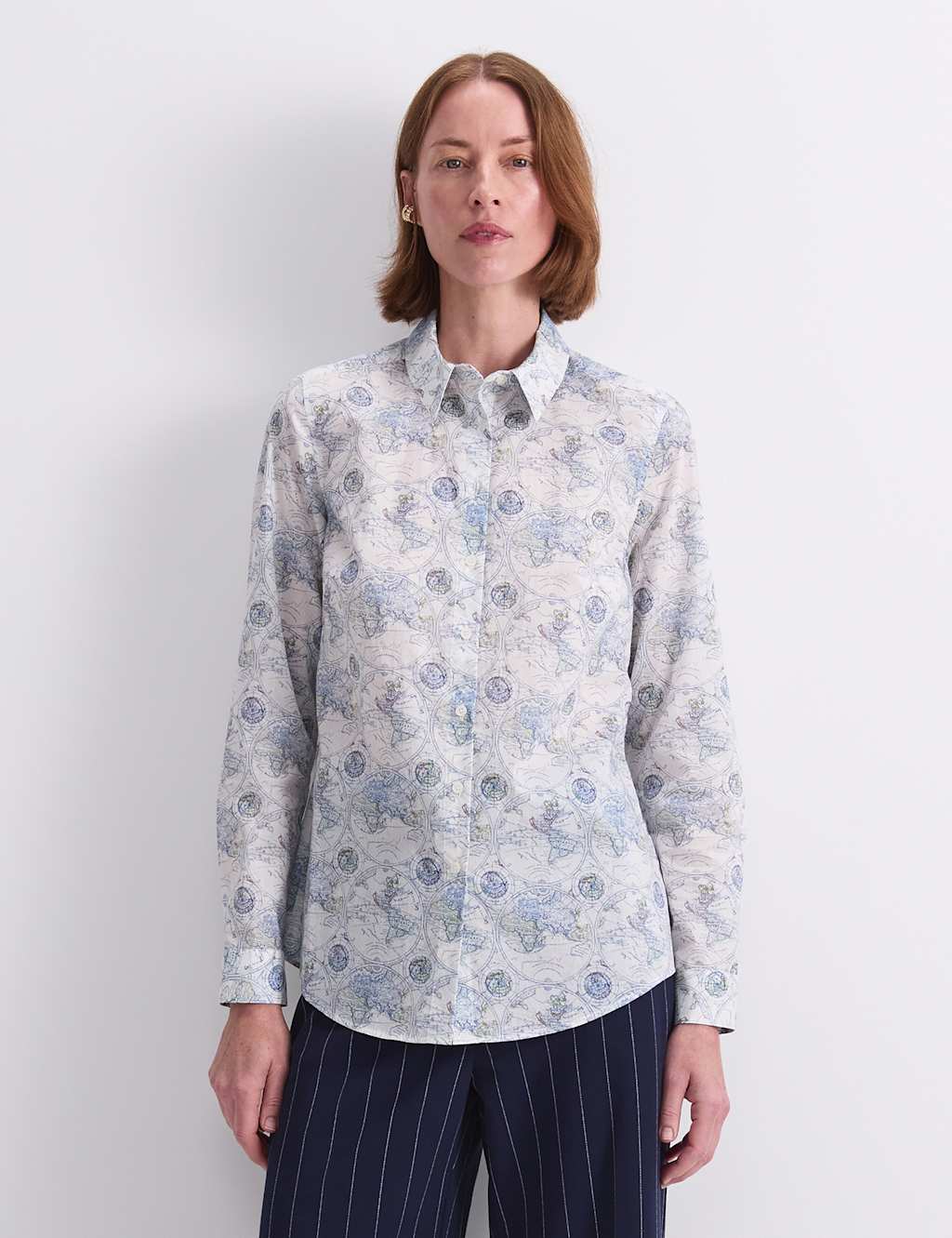 Sportscraft Women's Pure Cotton Printed Collared Shirt - 12 - Navy - Available at M&S