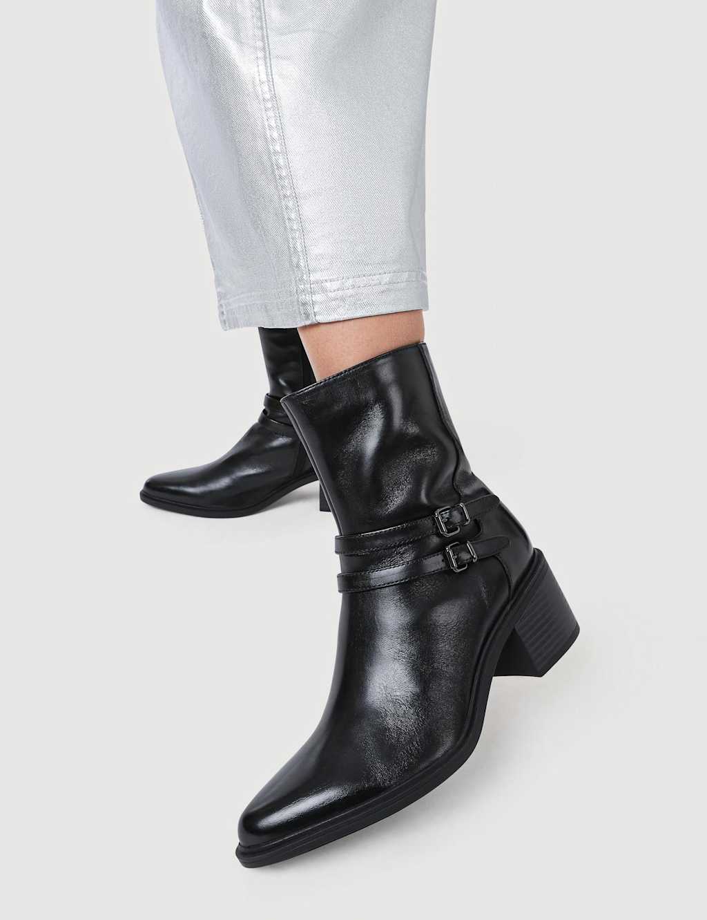 Jones Bootmaker Leather Block Heel Ankle Boots Black