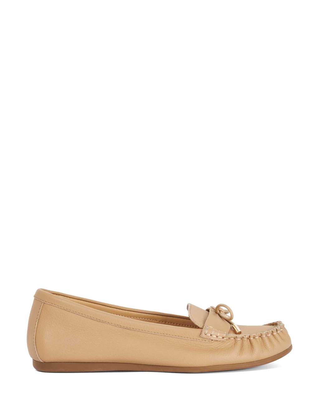 Dune London Women's Leather Bow Flat Loafers - 7 - Camel - Available at M&S