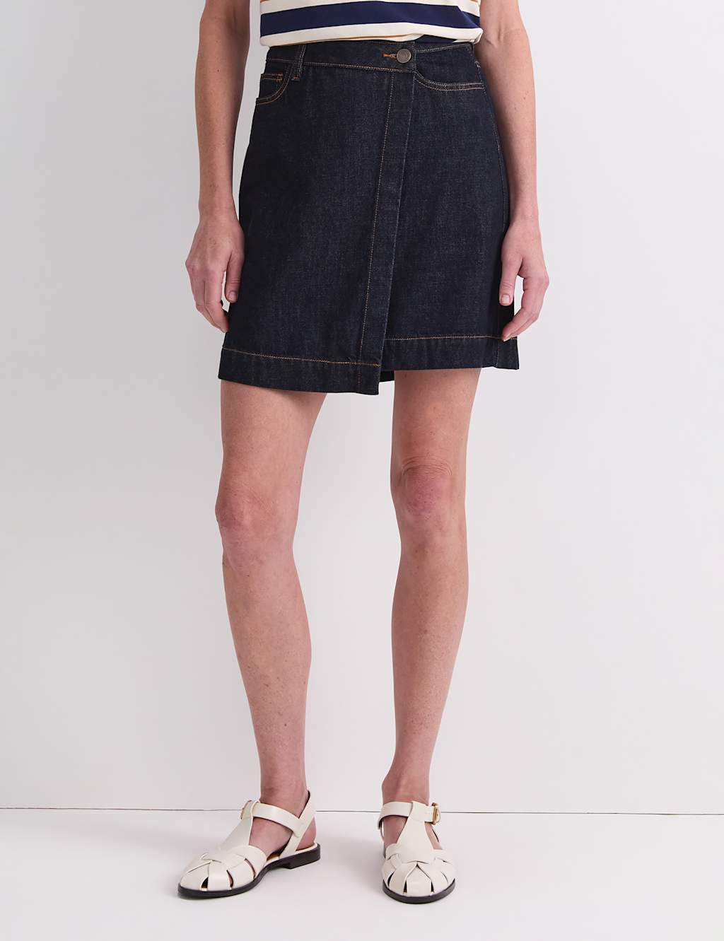 Sportscraft Women's Denim Mini Wrap Skirt - 10 - Navy - Available at M&S