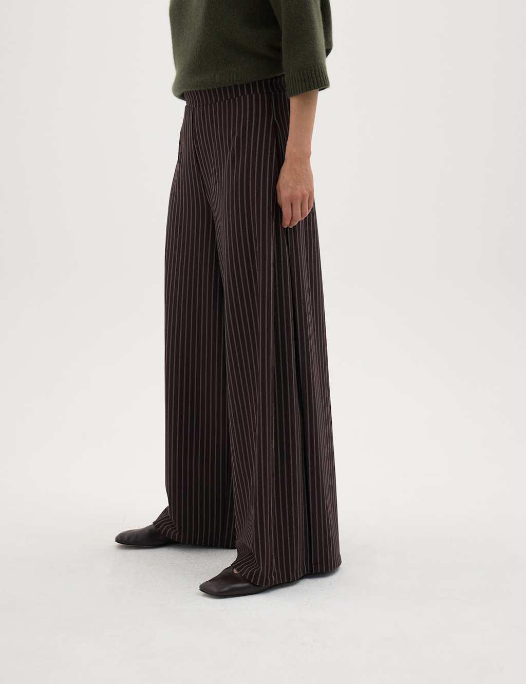 Hush Women's Striped Pleated Wide Leg Trousers - Extra Small - Brown Mix - Available at M&S