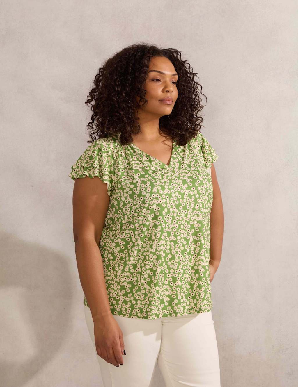 Jersey Ditsy Floral V-Neck Top