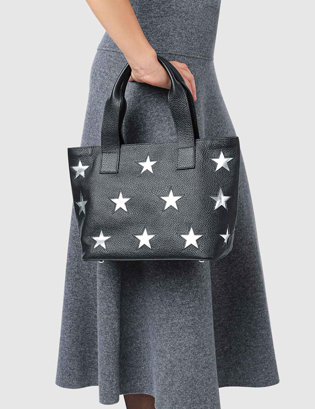 Jones Bootmaker Leather Metallic Star Mini Tote Bag Black
