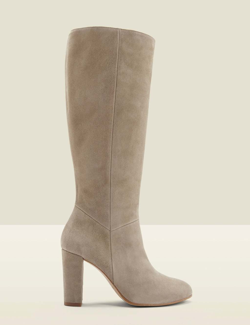 Sosandar Women's Leather Block Heel Knee High Boots - 6 - Taupe, Taupe