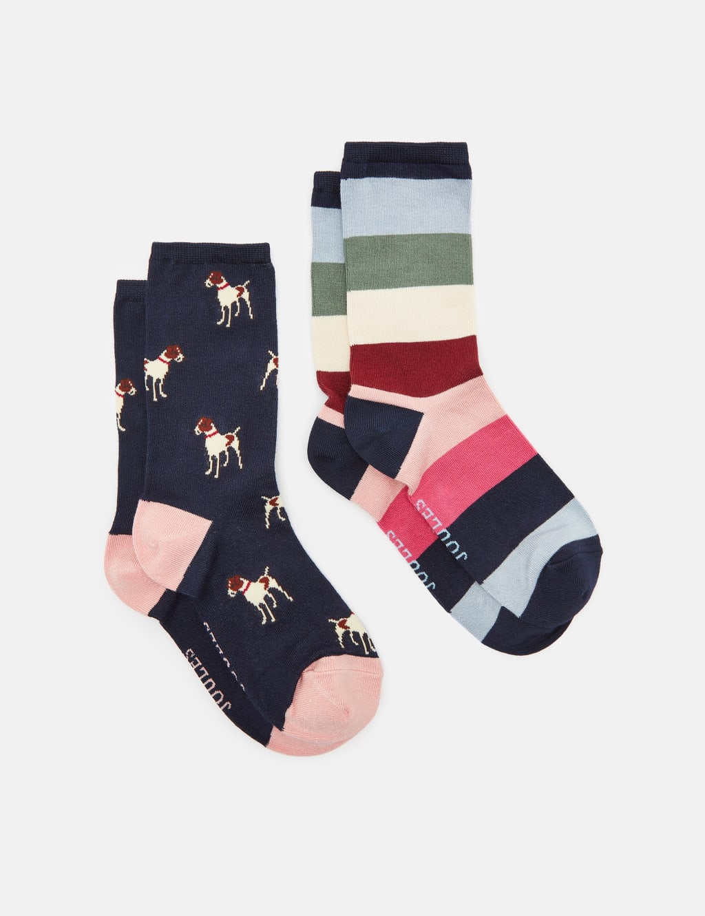 Joules 2 Pack Patterned Ankle High Socks Navy Mix