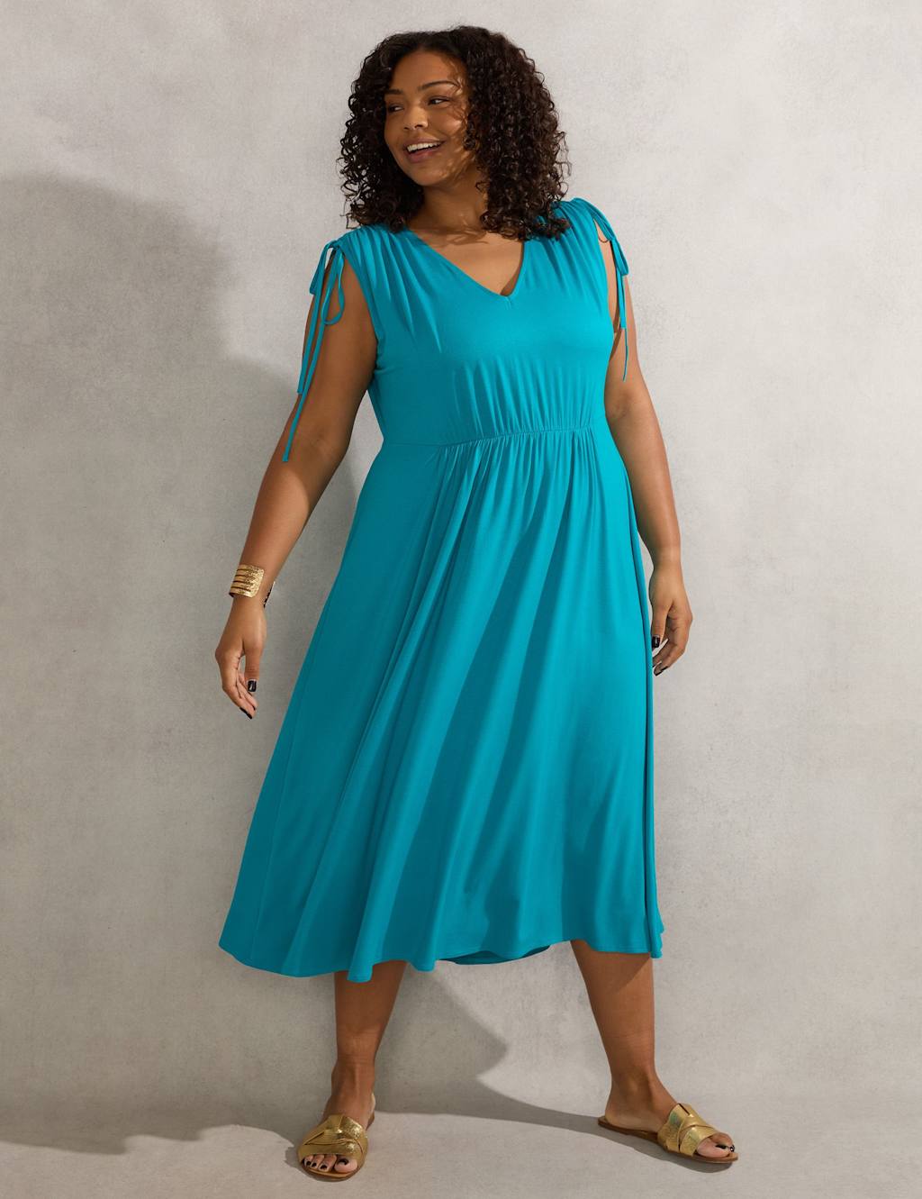 Jersey V-Neck Midi Fit & Flare Dress