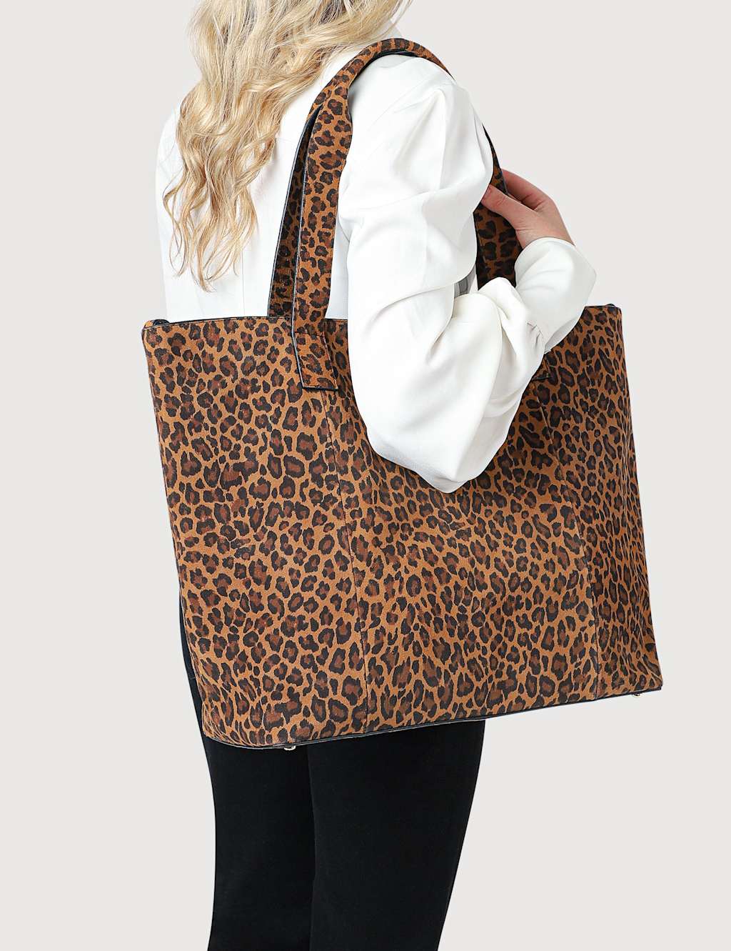 Jones Bootmaker Leather Leopard Print Shoulder Bag Beige Mix