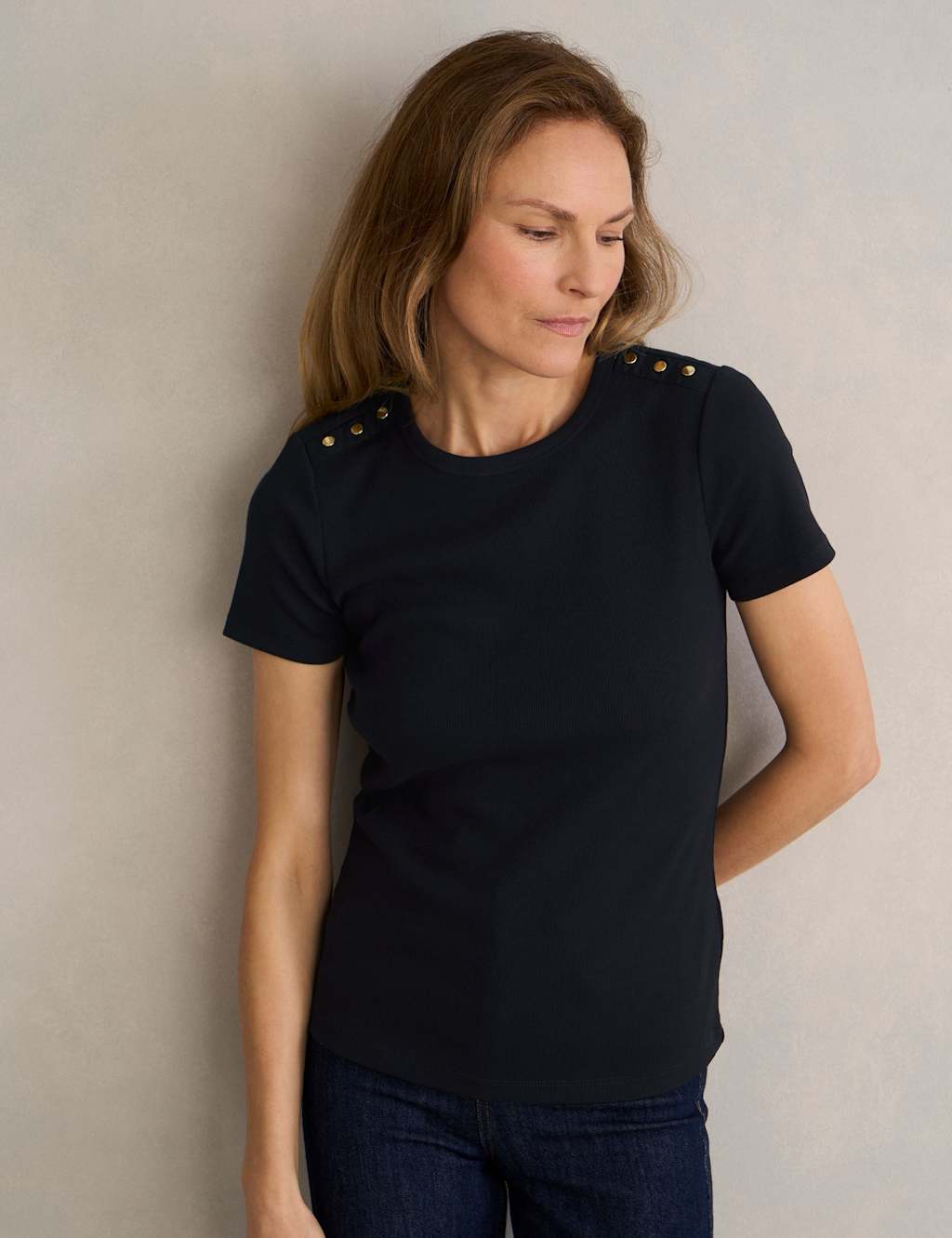 Hobbs Women's Cotton Rich T-Shirt - Small - Navy Mix - Available at M&S