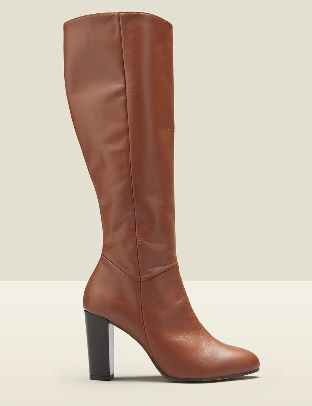 Sosandar Women's Leather Block Heel Knee High Boots - 6 - Tan, Tan