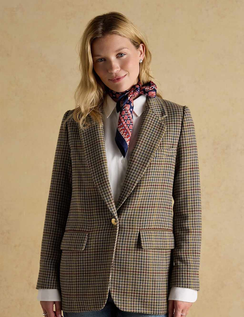 Joules Tweed Dogtooth Collared Jacket with Wool Multi