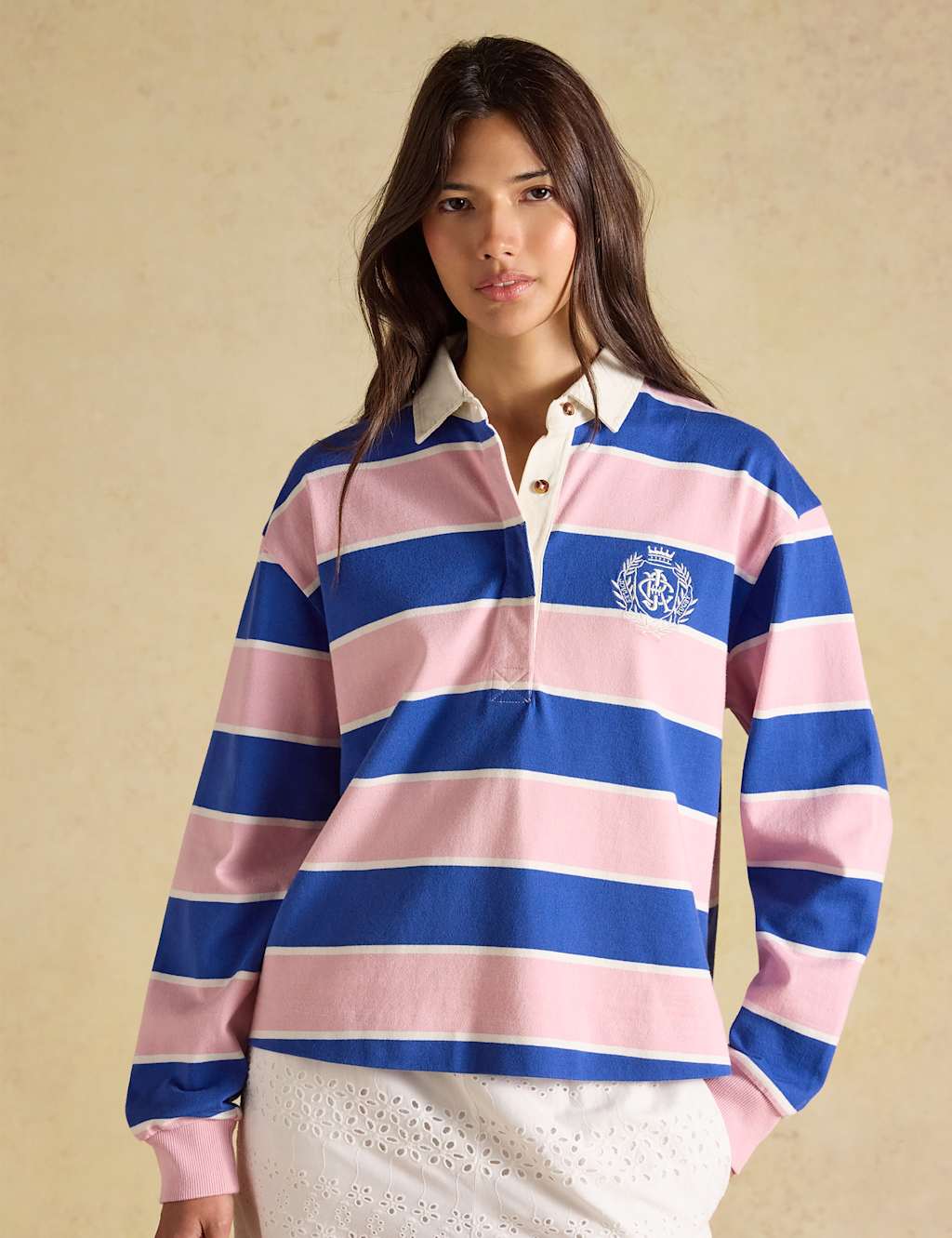 Joules Women's Pure Cotton Striped Rugby Shirt - 14 - Pink Mix - Available at M&S