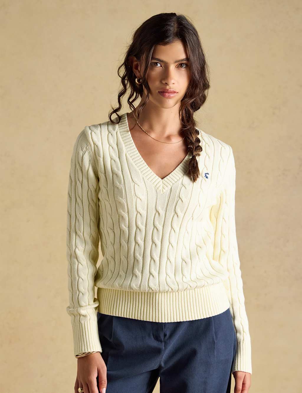 Joules Women's Pure Cotton Cable Knit V-Neck Jumper - 22 - Cream - Available at M&S