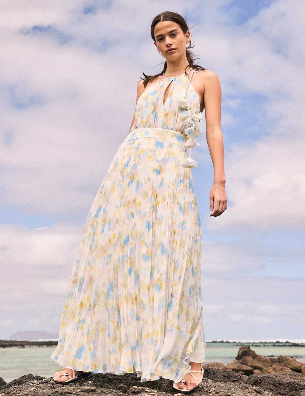 Ro&Zo Women's Floral Tie Neck Pleated Maxi Waisted Dress - 18 - Multi - Available at M&S