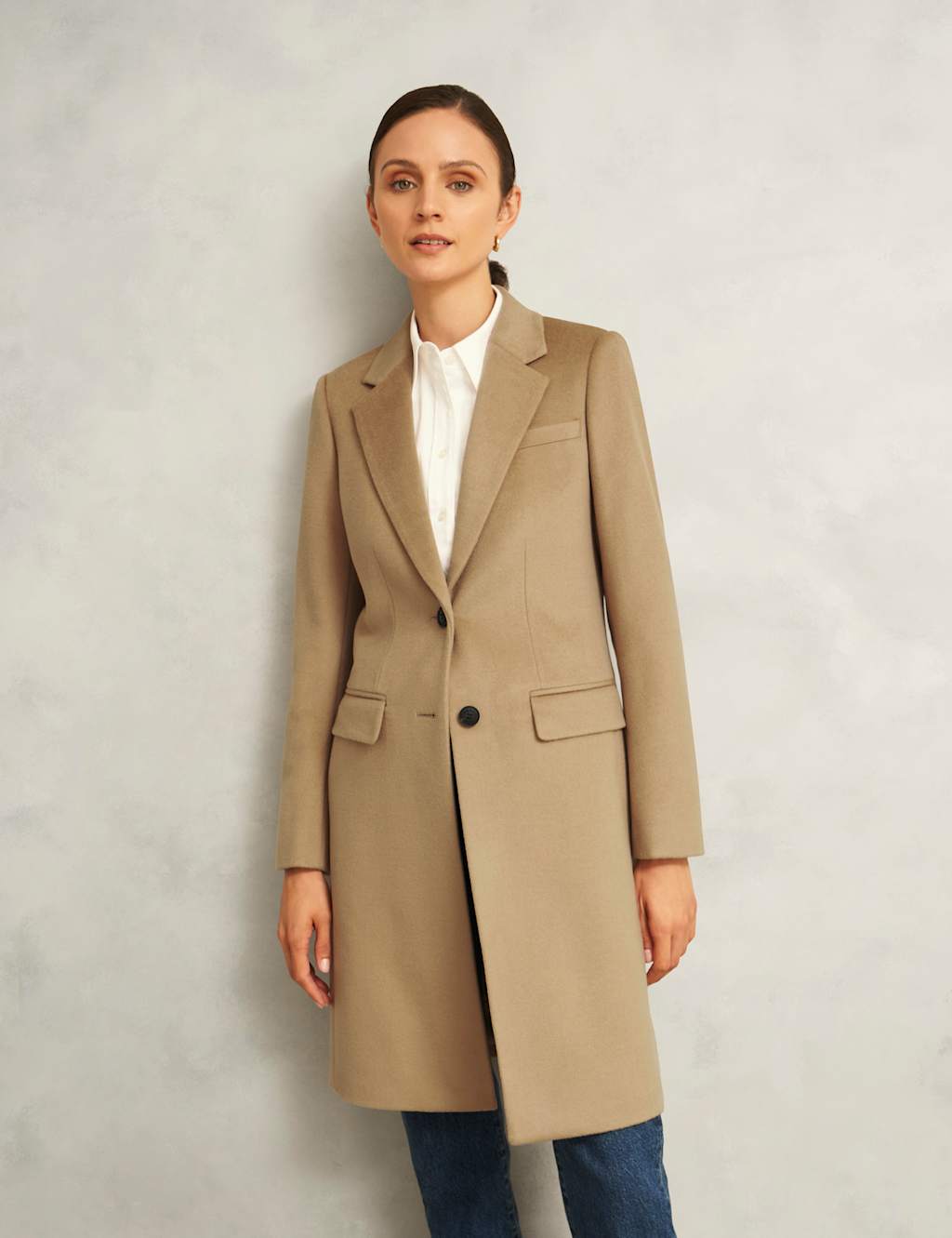 Hobbs Women's Pure Wool Single Breasted Tailored Coat - 18 - Beige - Available at M&S