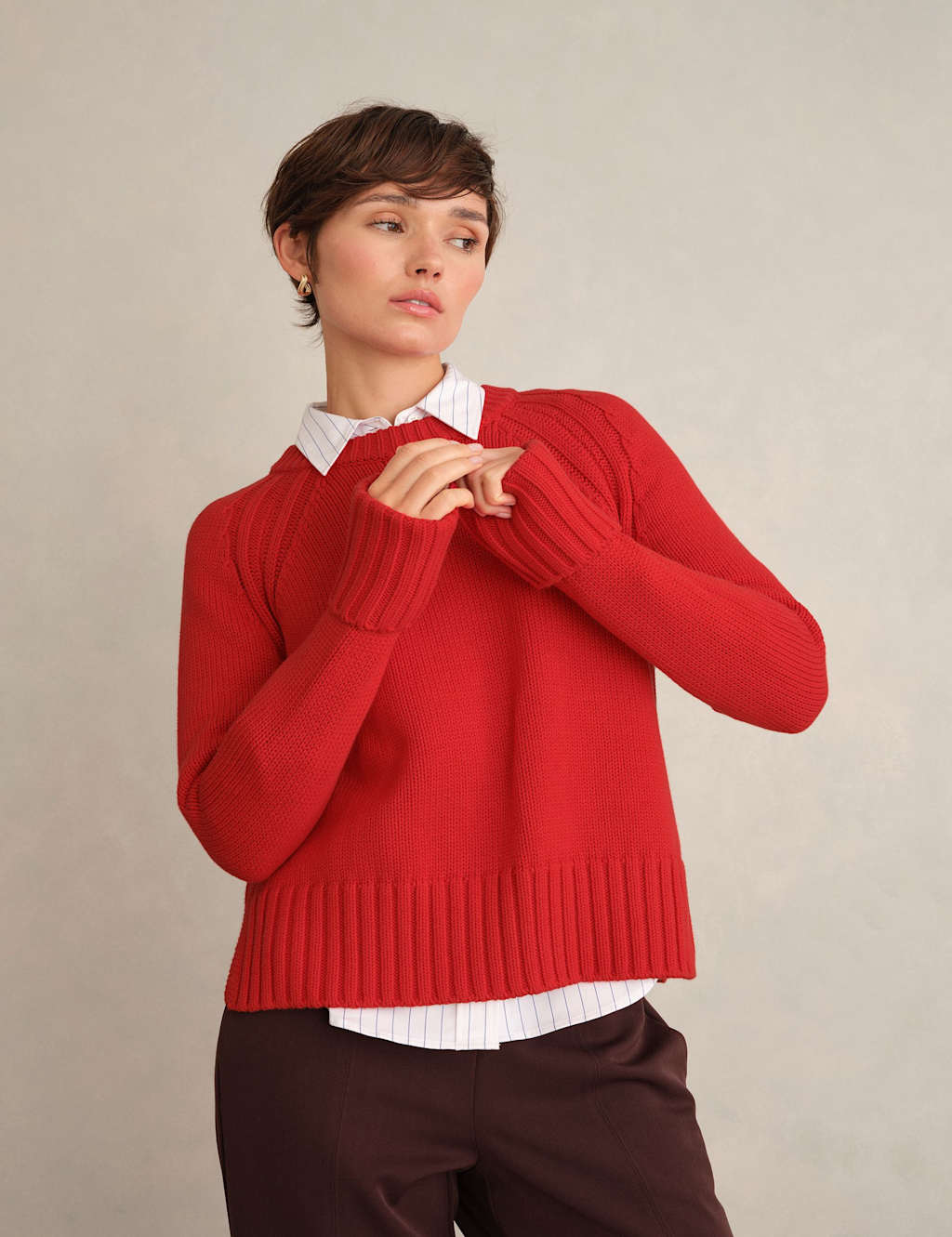 Hobbs Women's Pure Cotton Textured Crew Neck Jumper - Small - Available at M&S