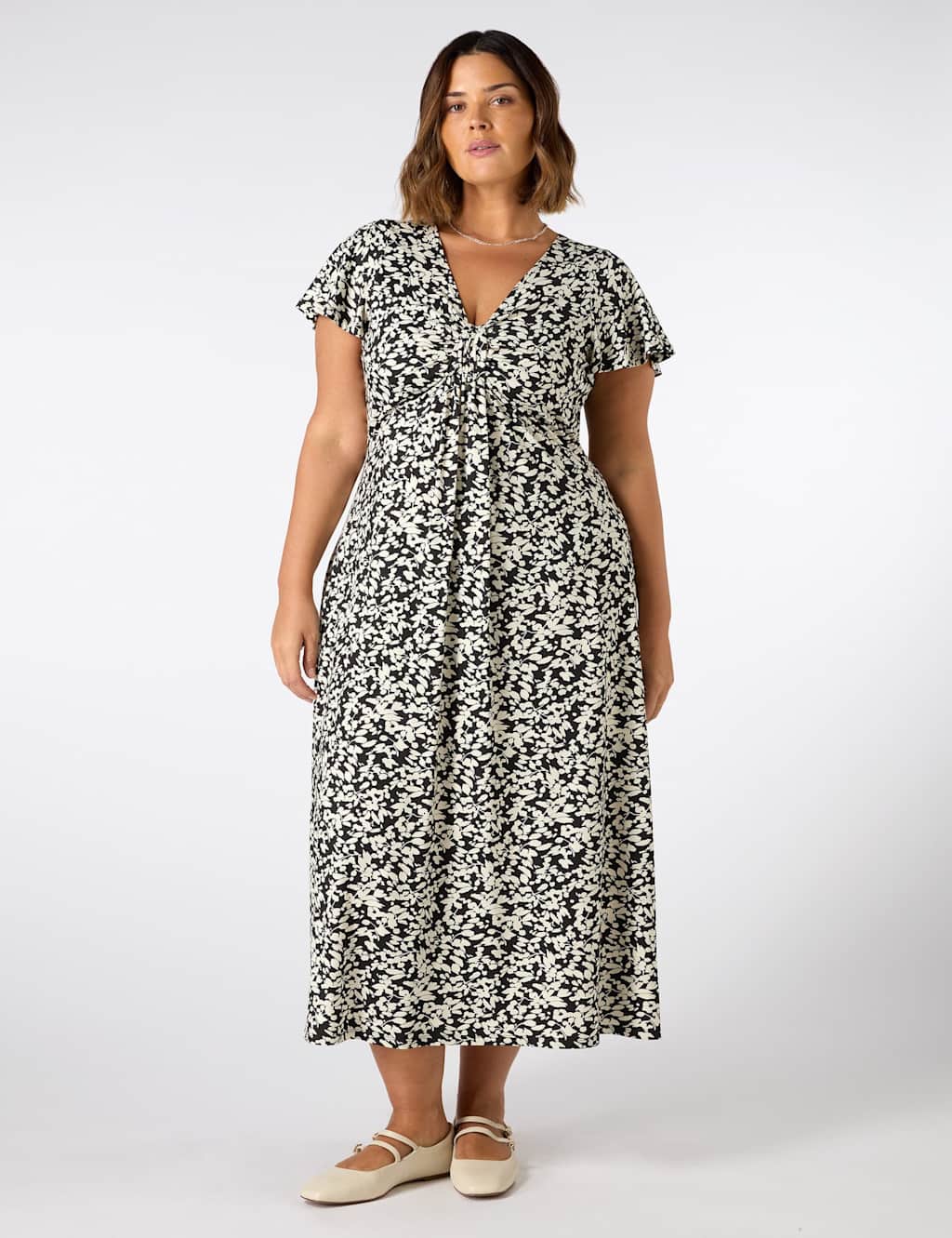 Jersey Printed Ruched Midi Tea Dress