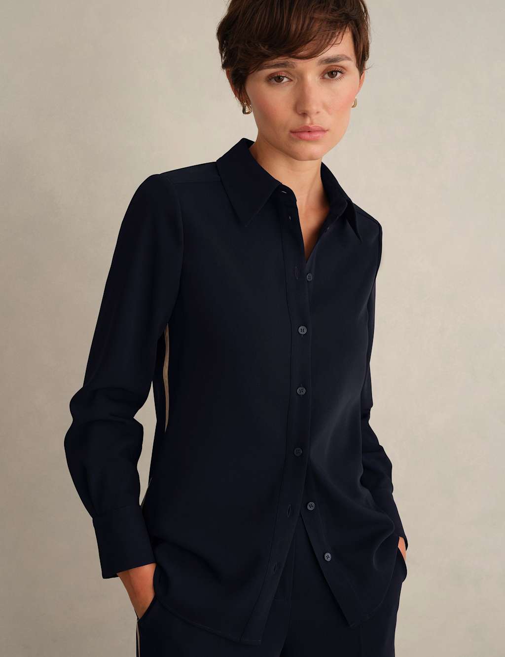 Hobbs Women's Side Stripe Shirt - 8 - Navy - Available at M&S