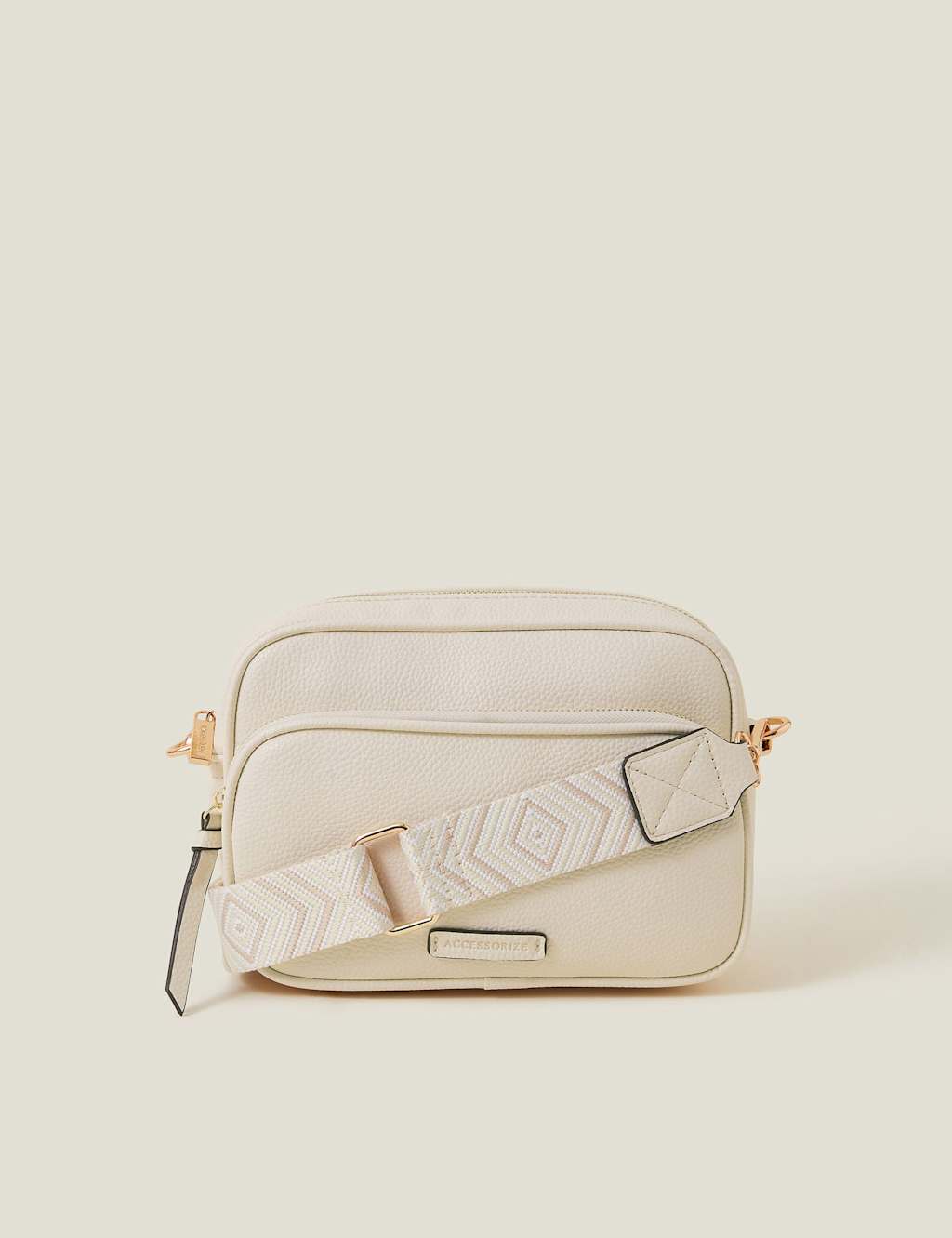 Accessorize Women's Faux Leather Double Zip Cross Body Camera Bag - Cream - Available at M&S