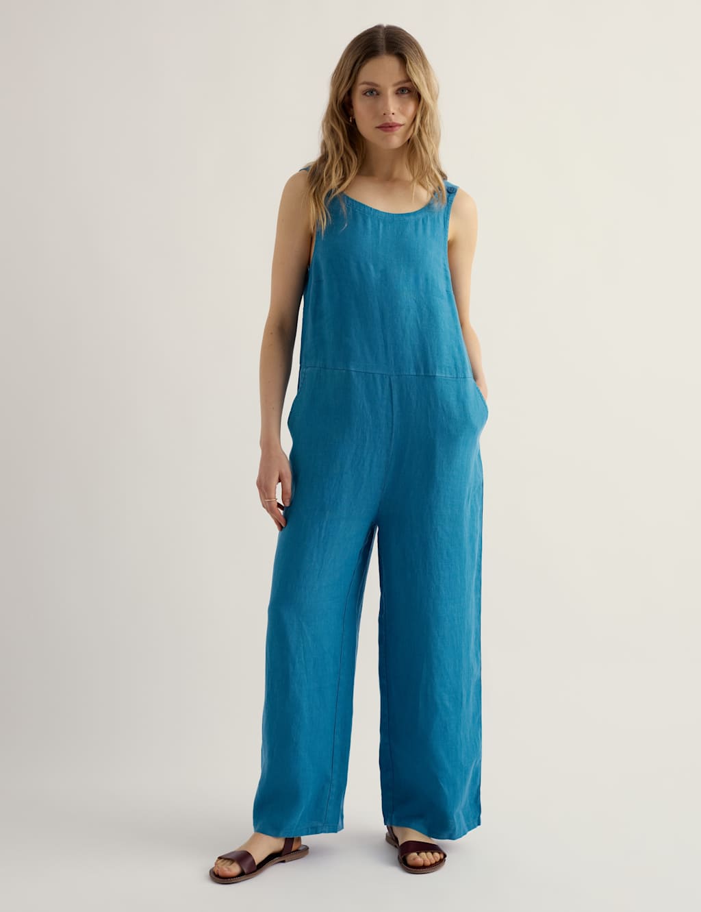 Seasalt Cornwall Women's Pure Linen Sleeveless Jumpsuit - 10 - Teal - Available at M&S