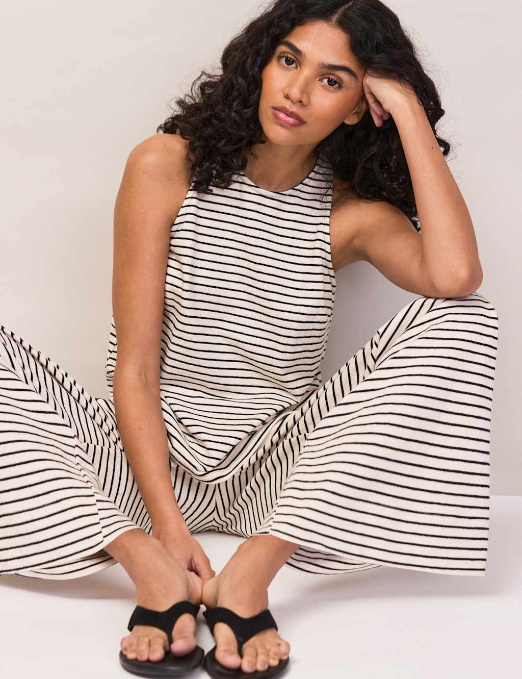 Ro&Zo Women's Pure Cotton Striped Halter Neck Vest Top - 6 - Black Mix - Available at M&S