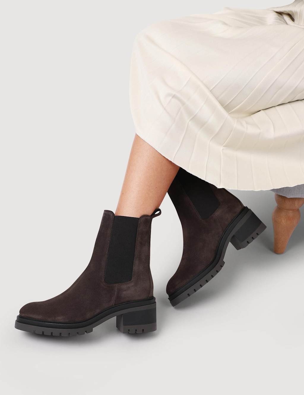 Jones Bootmaker Suede Block Heel Chelsea Boots Brown Mix