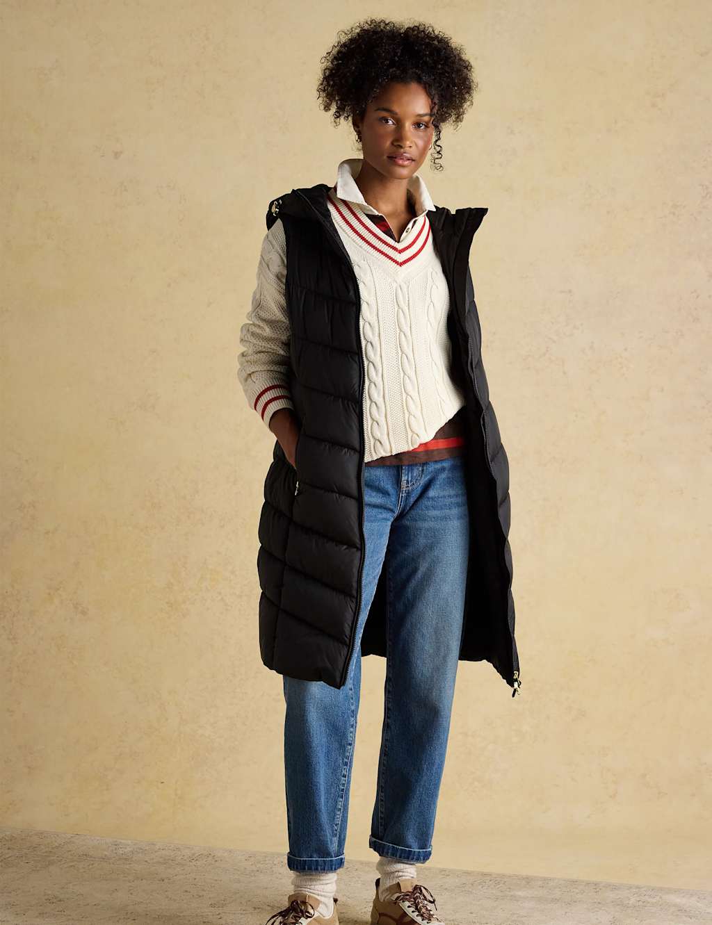 Joules Padded Hooded Longline Gilet Black