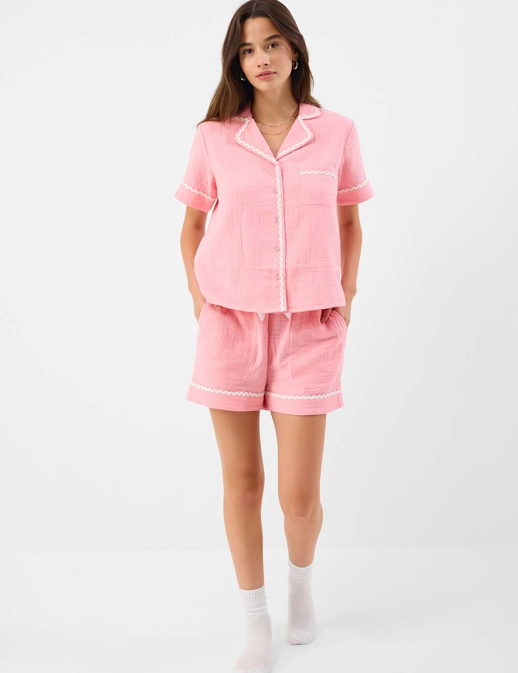 Accessorize Women's Pure Cotton Crinkle Shortie Set - Extra Small - Pink - Available at M&S
