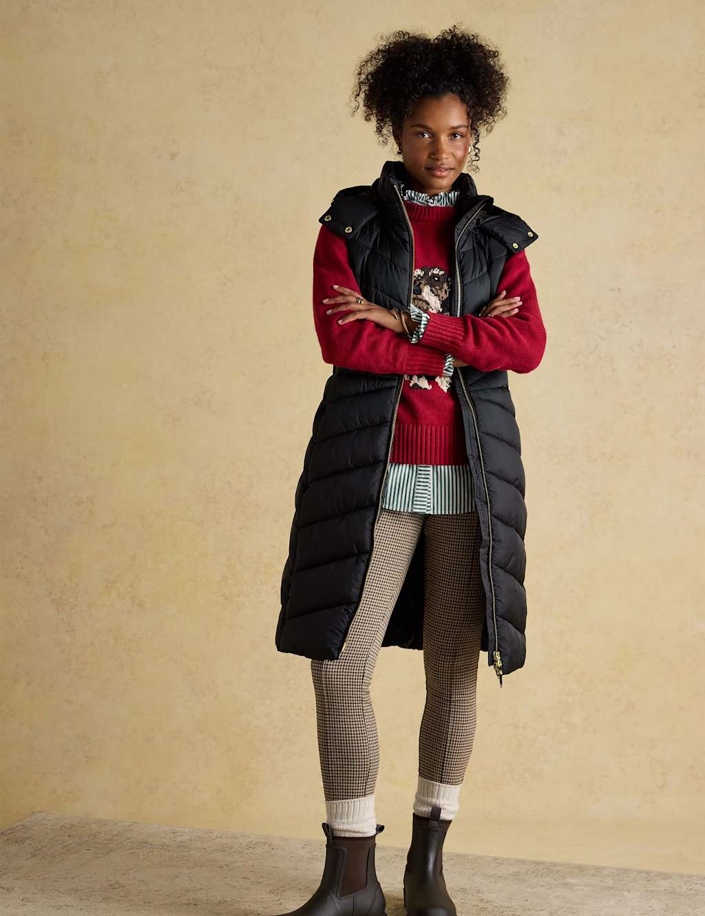 Joules Padded Hooded Longline Gilet Black