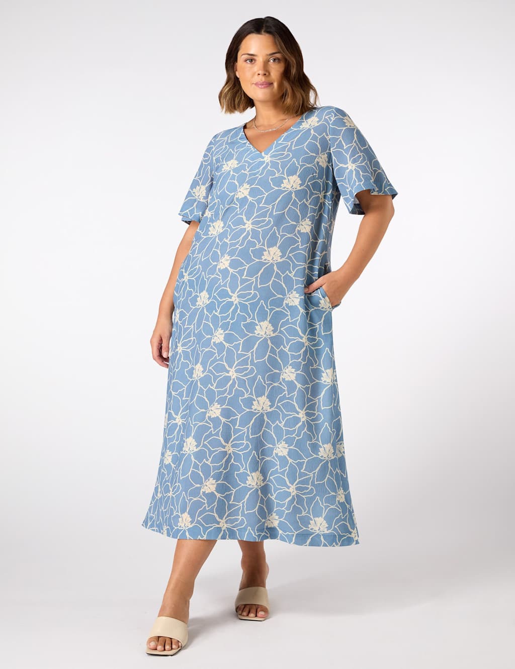 Floral V-Neck Midi T-Shirt Dress