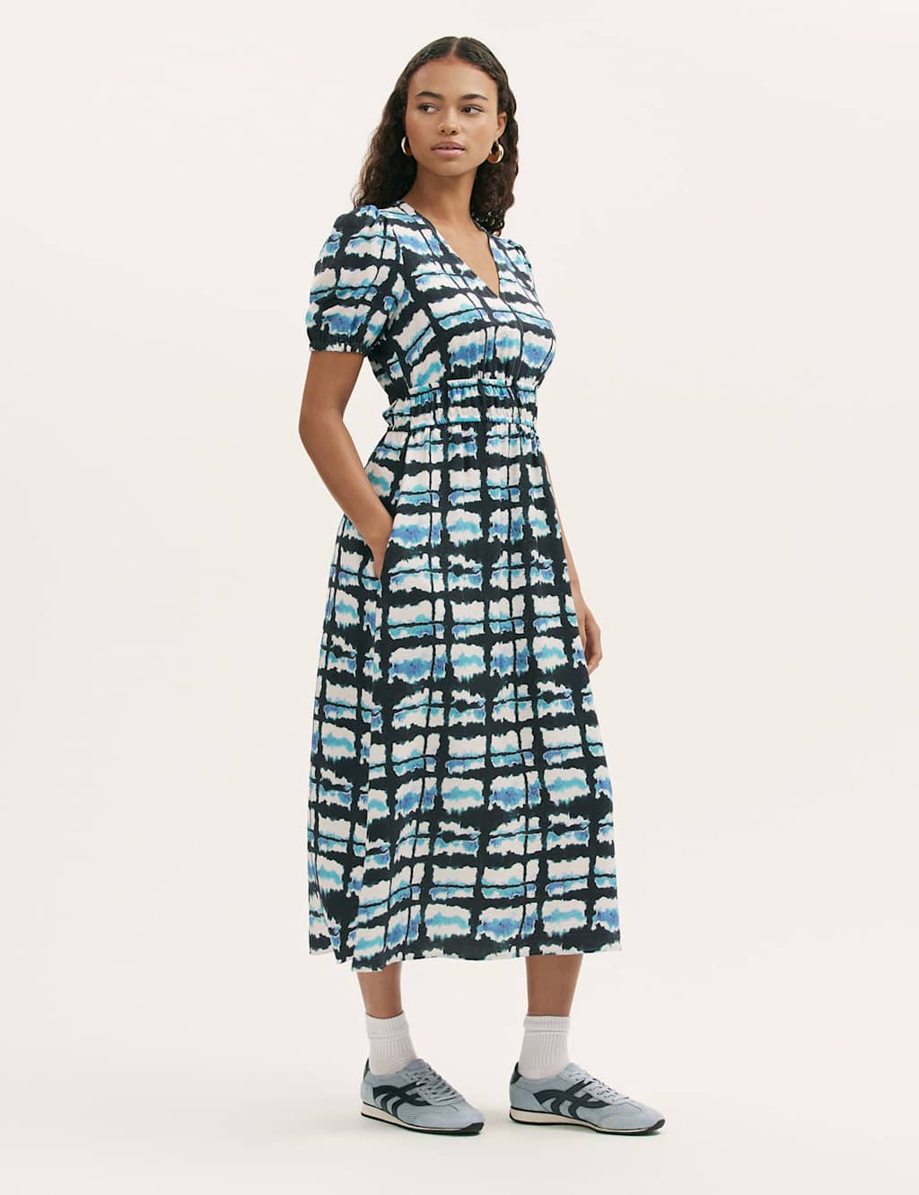 Finery London Women's Tie Dye V-Neck Midi Waisted Dress - 20 - Blue Mix - Available at M&S