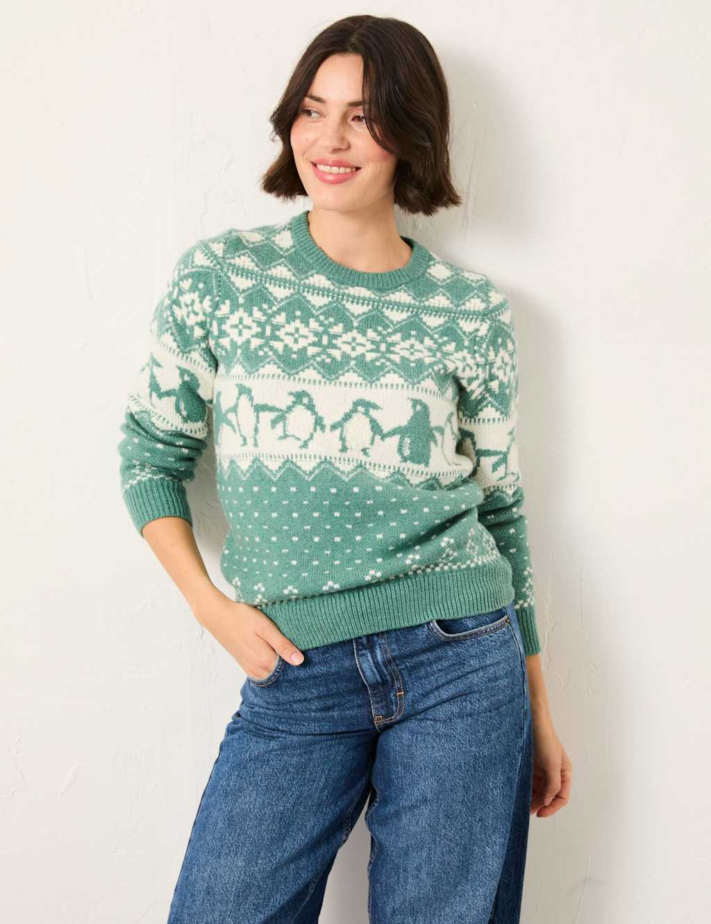 FatFace Penguin Jumper Teal Mix