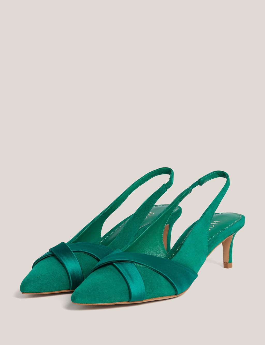 Hobbs Women's Suede Kitten Heel Slingback Shoes - 6 - Green - Available at M&S