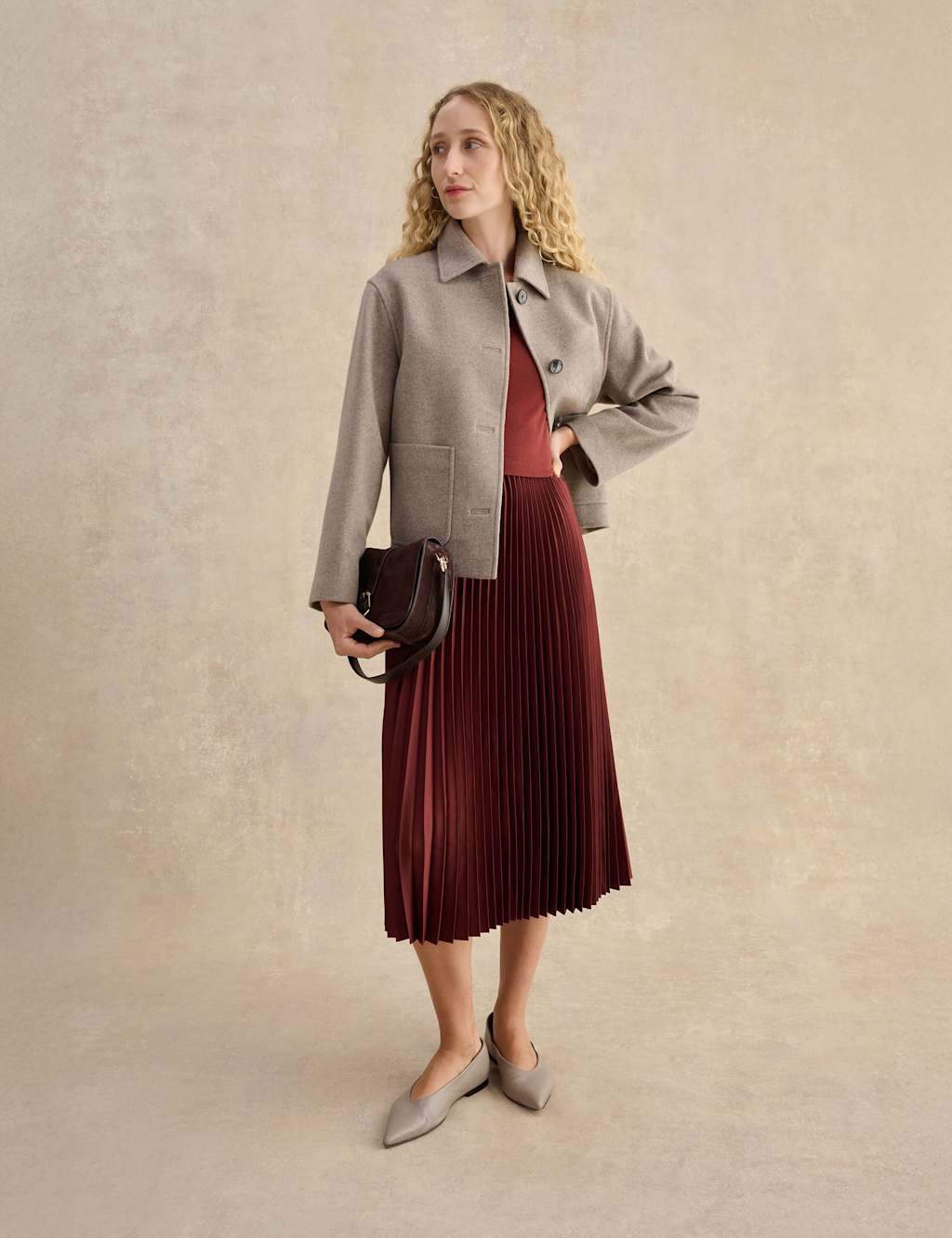 Hobbs Women's Pleated Knee Length Shift Dress - 16 - Brown - Available at M&S