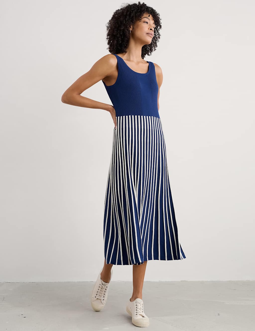 Sunrise Striped Strappy Midi Skater Dress