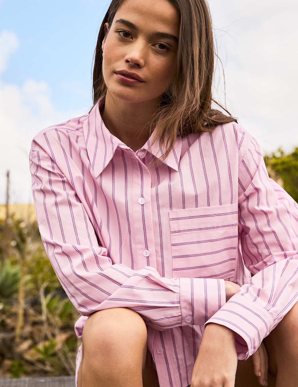 Ro&Zo Women's Pure Cotton Striped Collared Shirt - 18 - Pink Mix - Available at M&S