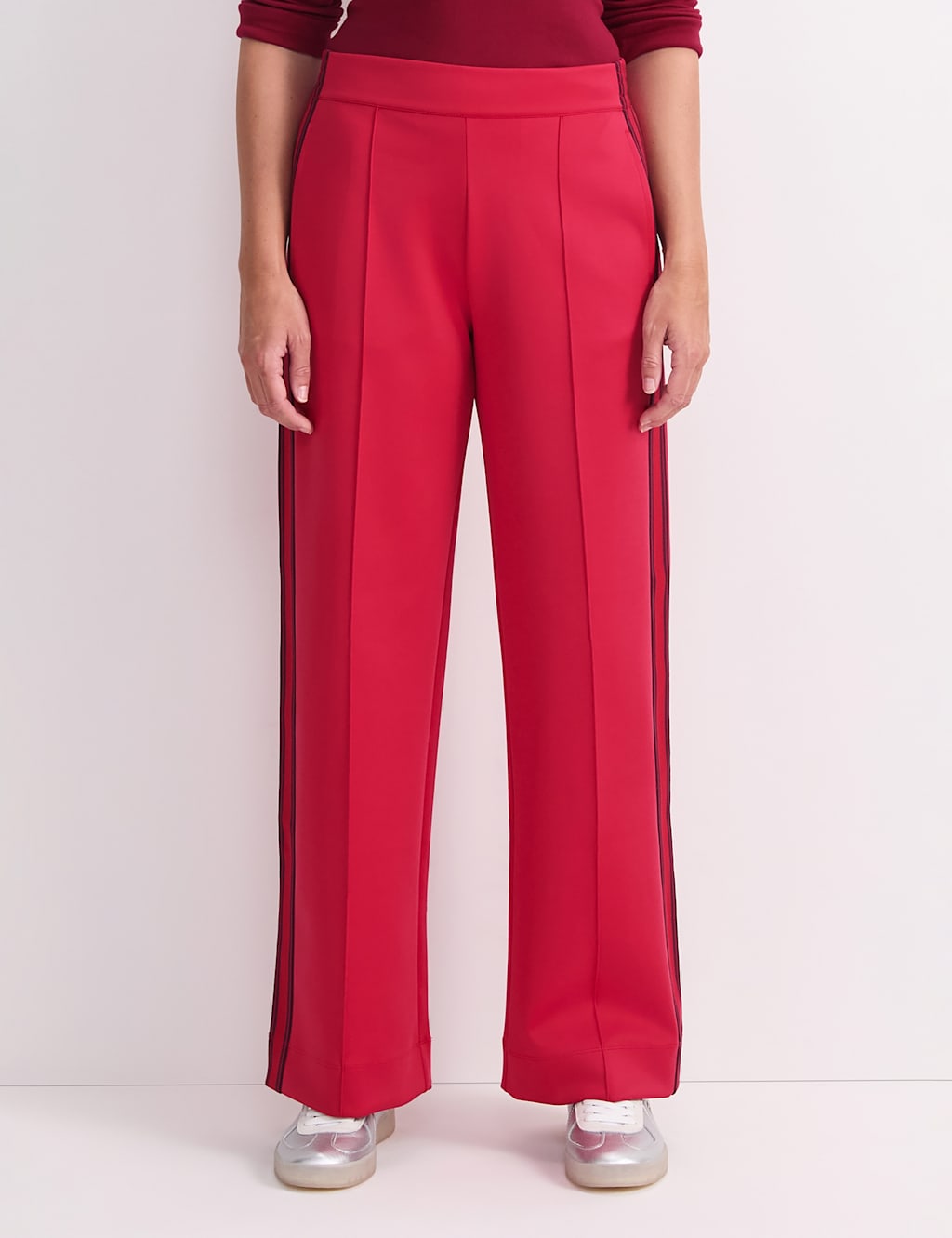 Sportscraft Women's Side Stripe Wide Leg Trousers - 12 - Red - Available at M&S