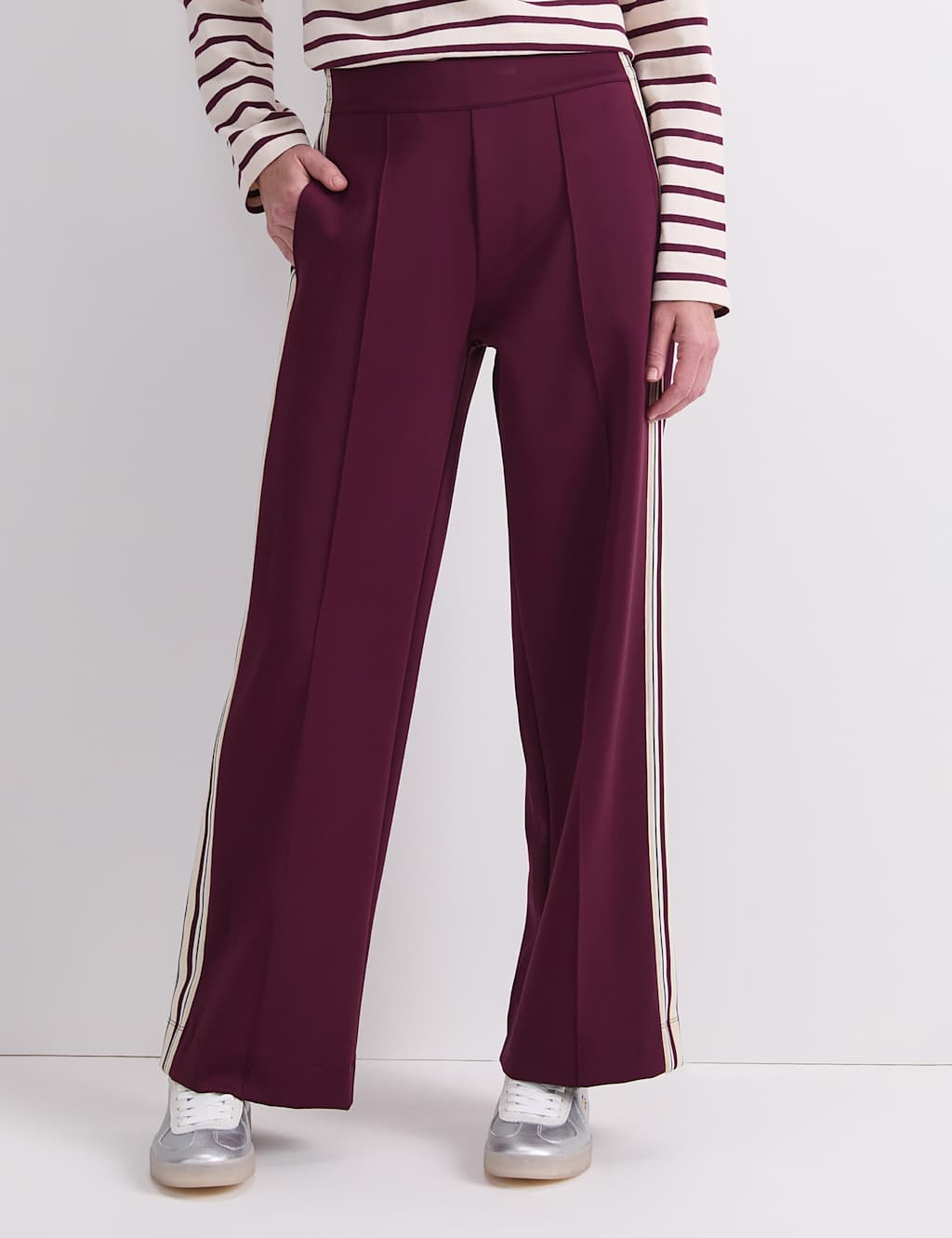 Sportscraft Women's Side Stripe Wide Leg Trousers - 8 - Purple - Available at M&S