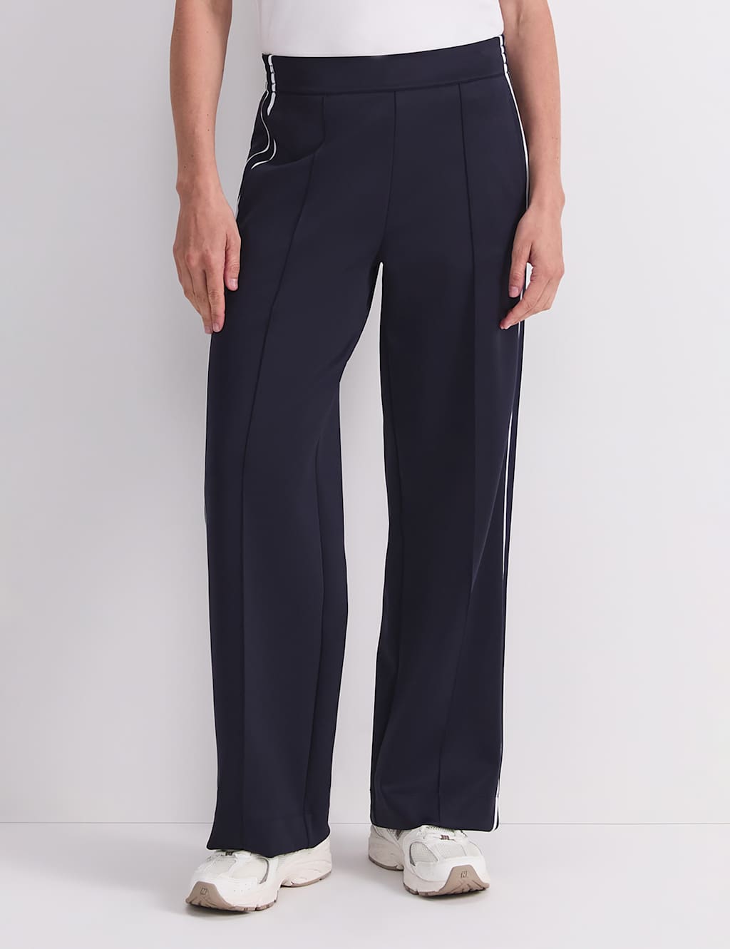 Sportscraft Women's Side Stripe Wide Leg Trousers - 10 - Navy - Available at M&S
