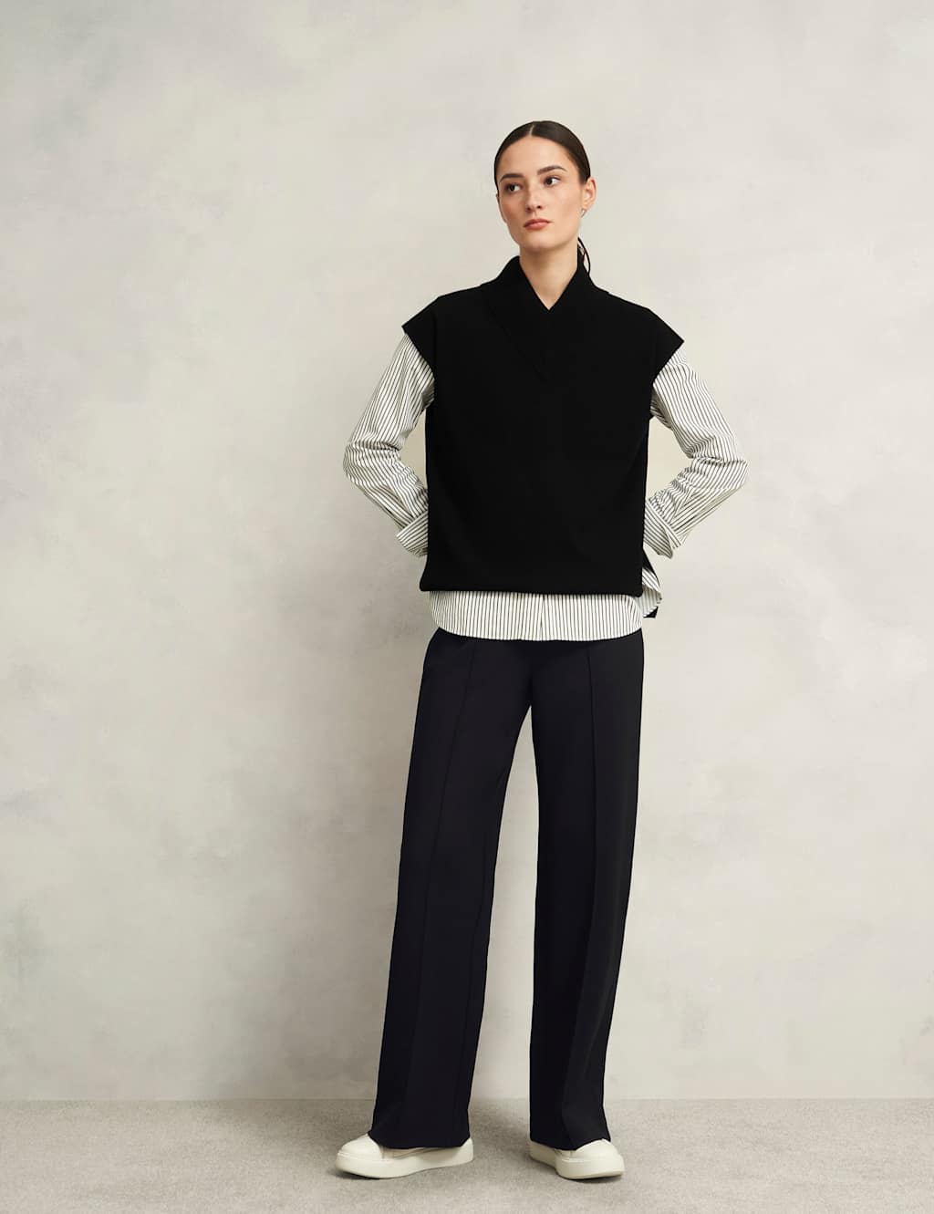 Hobbs Women's Slim Fit Wide Leg Trousers - 10 - Black - Available at M&S