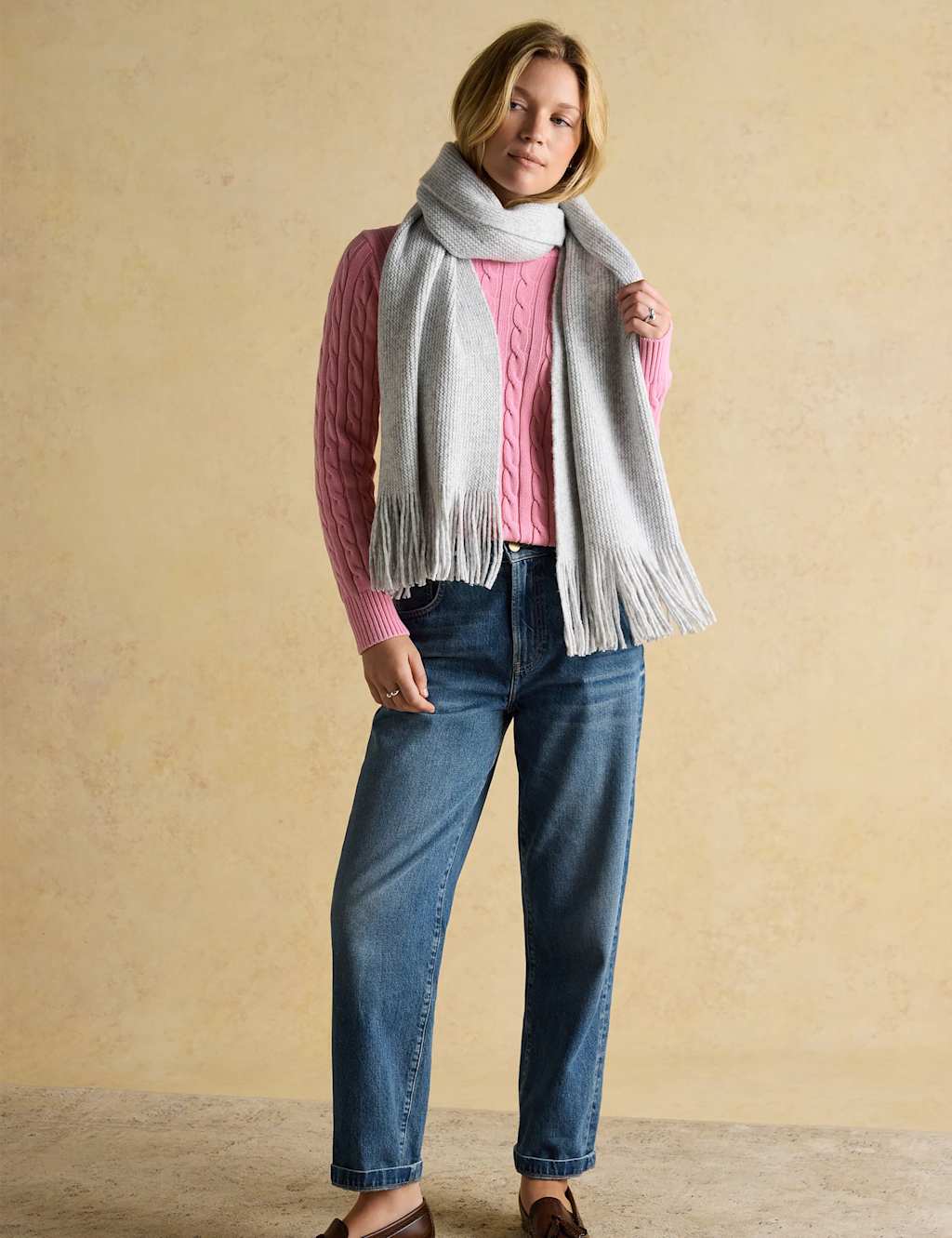Joules Knitted Fringed Scarf Grey