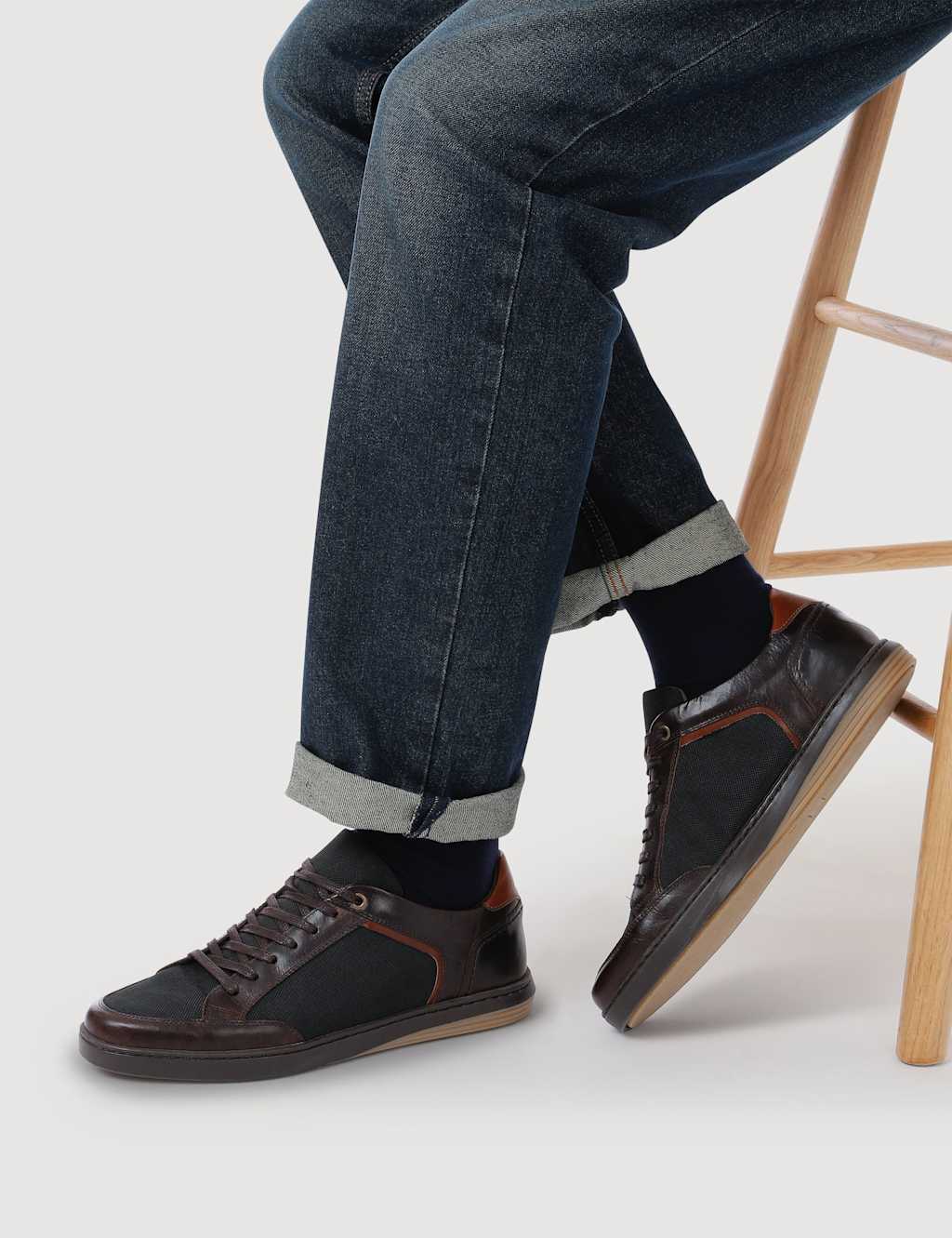 Jones Bootmaker Leather Lace Up Trainers Brown