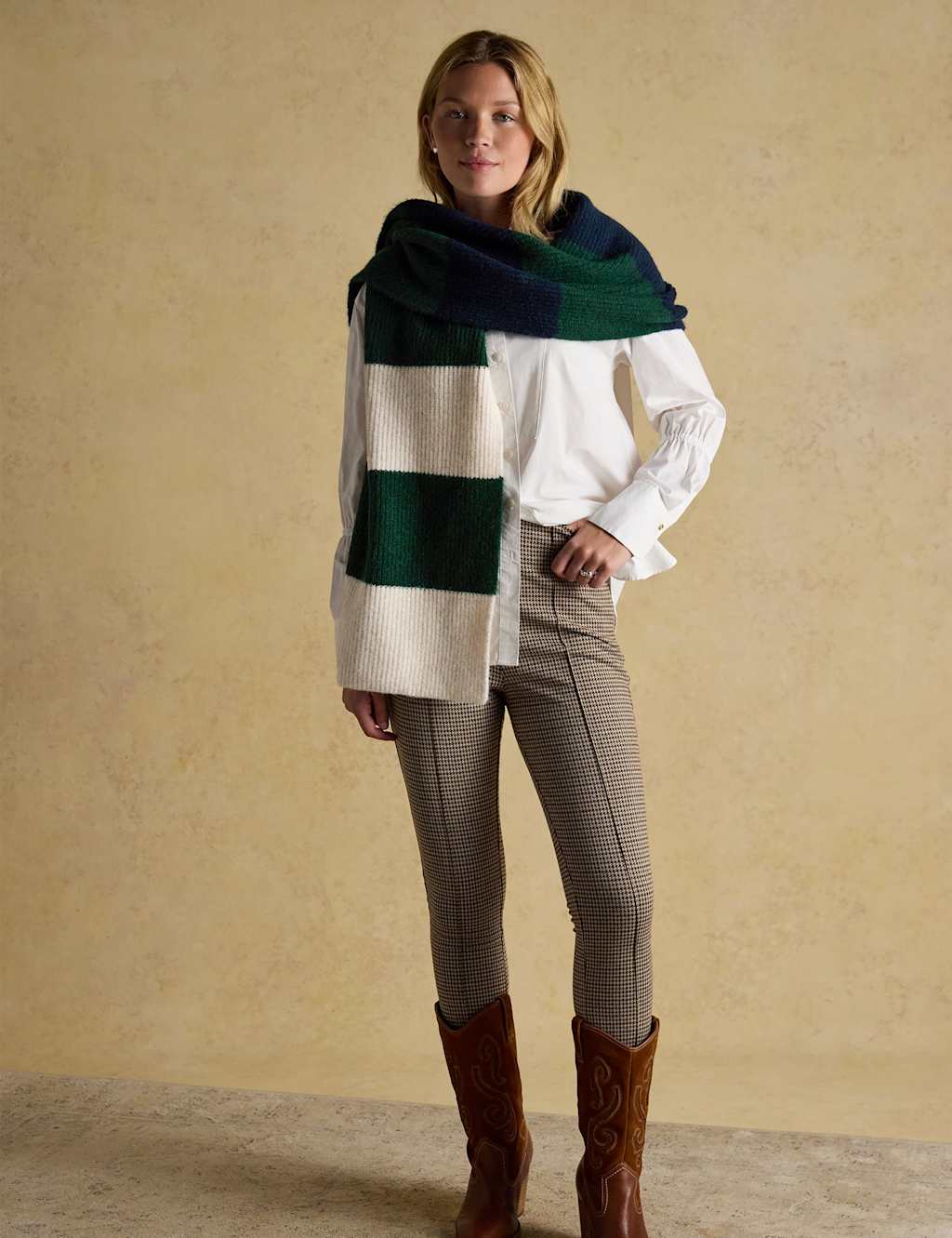 Joules Knitted Striped Scarf Green Mix