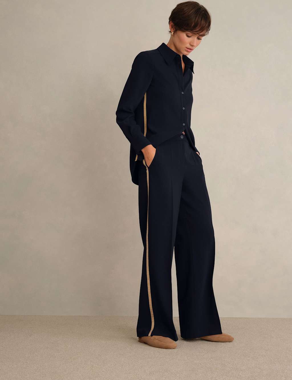 Hobbs Women's Side Stripe Trousers - 10 - Blue - Available at M&S